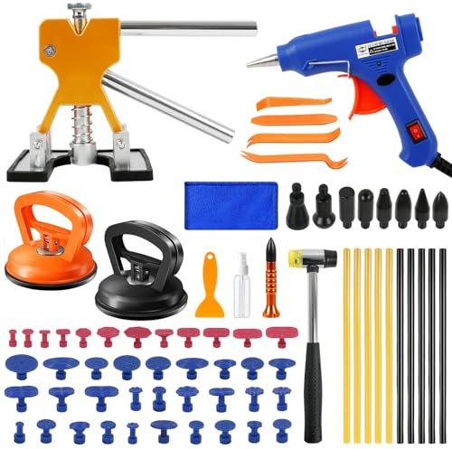Zilchx Dent Puller, Car Dent Puller Kit, 72Pcs Dent Removal Kit with Gold Dent Puller Lifter, Suction Cup, Glue Gun, Car Dent Repair Kit for Automotive Dent/Door Dings/Fridge Dents