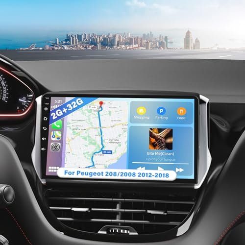 10 Inch Android 13 Car Stereo for Peugeot 208 2008 2012-2018 2 Din Touchscreen Car Radio 2G+32G with Wireless Carplay Android Auto GPS Navigation WiFi Bluetooth FM RDS