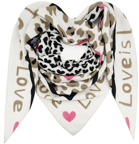Glamexx24 Damen Schal Love Herz Dreieck Schal Komfort Baumwolle Dreieckstuch für Frühling, Sommer, Herbst, Winter, Einseitiges Muster, Made in Italy