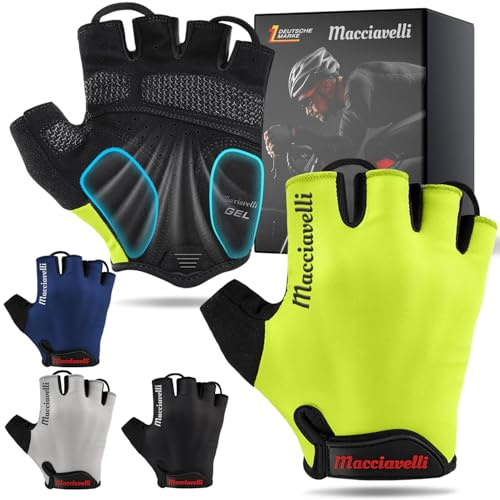 MACCIAVELLI Gants de cyclisme pour homme - Rembourrés, respirants, sûrs - Gants de VTT pour homme et femme - Gants de cyclisme sans doigts avec inserts en gel - Idéal pour VTT, vélo de route, trekking