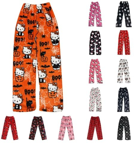 Pyjamahose Damen Lang, Pyjama Hose Damen Flanell Schlafanzughose Flauschig Schlafanzug Hosen Y2K Anime Cartoon Kuschelhose Zuhause Schlaf Schlafhose Bequeme Schlafanzughosen für Teenager Mädchen