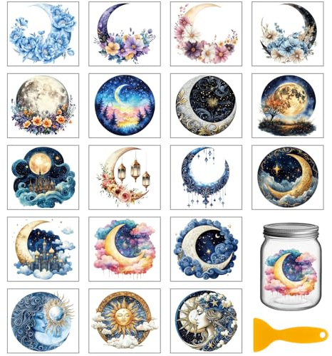 GLOBLELAND 18 Sheets 3.9x3.6inch Magic Moon Rub on Transfer Colorful Flowers Vase Home Decals Plant Flowers Cup Transfer Stickers for Furniture Vase Glass Art Crafts Decorations