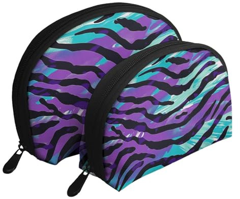Schaf Kunstdruck Muschelform 2 Stück Make-up Tasche Set Reise Kosmetik Organizer Stilvolle Aufbewahrung für Schönheit & Geschenke für Frauen Mädchen, Blau-Grün, Camouflage, Zebrastreifen