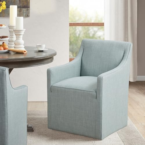 Madison Park Dining Chair with Hidden Casters, 20 Thick Seat Foam Cushion, Upholstered, Padded, Modern Farmhouse Dining Chair, Fully Assembled, Charlotte, 34 H, Blue