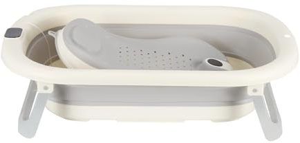 XANNI Vikbart babybadkar med badmatta, babybadkar, bärbart resebadkar för spädbarn och barn från 0 till 24 månader Newborn Essentials, har dräneringshål