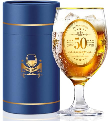DEARLIVES Verres à bière personnalisés pour 50e anniversaire pour lui, 450 ml, pour homme, papa, mari, frères, amis, petit ami, coffret cadeau (50)