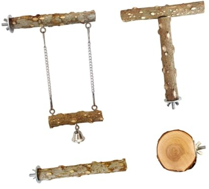 misppro Papageienkäfig-Sitzstange zum Aufhängen, 4 Stück, Holz, stabil, einfache Installation, Kaustab, Vogelspielzeug, Sitzstange für Lovebirds Nymphensittiche