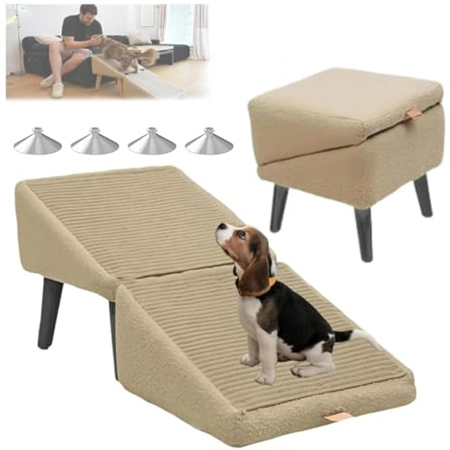 ZaiZaiSMao Hundetreppe Bett, 2-in-1 Faltbare Tragbarer Rampe Hund, Hunderampe Sofa für Bett, Sofa und Auto,beige