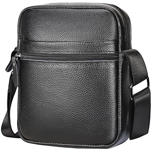 Leathario Sac à Bandoulière en Cuir Véritable pour Hommes Sac Pochettes décontractées pour les Voyages d'affaires Shopping Usage Quotidien Grande Capacité À la Mode Noir