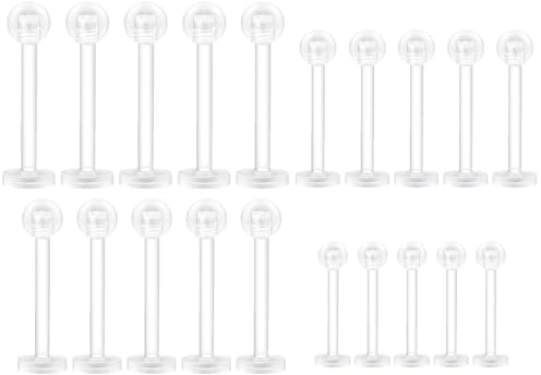 SOGHO 20 Stück Plastik Lippenpiercing Labret Stecker,6mm/8mm/10mm/12mm