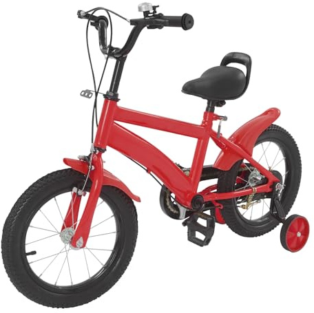 Bicicleta Niño 14 Pulgadas con Ruedas de Apoyo, Bicicleta Crianza Ajustable para Niños de 3 a 6 Años, Asiento y Manillar Regulable, Equilibrio y Seguridad, Ideal para Aprender a Montar (Rojo)