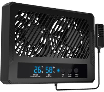 LOVIVER Ventilateur pour Terrarium à Reptiles, Contrôleur Climatique pour Enclos à Reptiles, Déshumidificateur, Alarme Surchauffe, Thermomètre et Hygromètre pour Amphibiens et Geckos