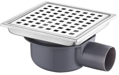 NEWFUN Bodenablauf DN 50, Duschablauf Flach,15 * 15cm Bodenablauf Edelstahl, Geruchshemmender, Unsichtbarer Bodenablauf, Positiv und Negativ Verwendbar, Doppelte Filterung, Verfliesbar, Silber
