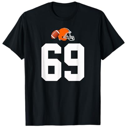 Americano Fútbol Casco Estilo Vintage Número 69 Camiseta