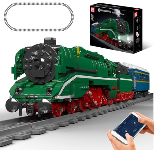 Mould King 12007 Technik Zug Bausteine Modell, 2412 Teile Ferngesteuertes Zug Blockmodell mit Fernbedienung und App Dual Control, Train Eisenbahn Kit als Spielzeug und Geschenk (14 Jahre und älter)