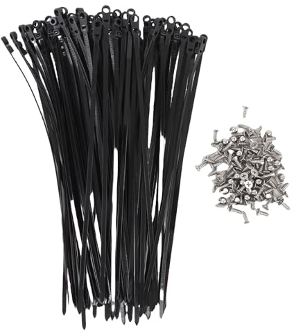 Buntband med skruvhål Svart plast Kraftiga buntband för hemförvaring Garageorganisation Elinstallationer 100 stycken 300 mm Längd 4,8 mm Bredd