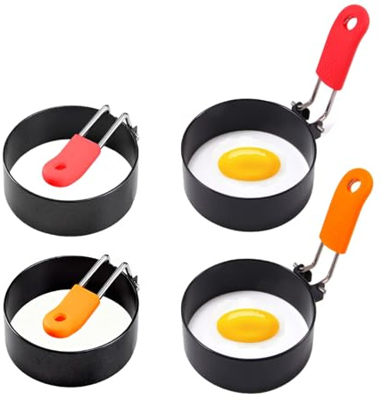 4 Fried Egg Rings for Frying, Egg Rings for Cooking, Non-Stick Egg Rings, 7.5 x 7.5 x 2.1 cm Metal Egg Frying Rings for Breakfast Preparation, Pancake Molds for Perfect Round Shapes Every Time