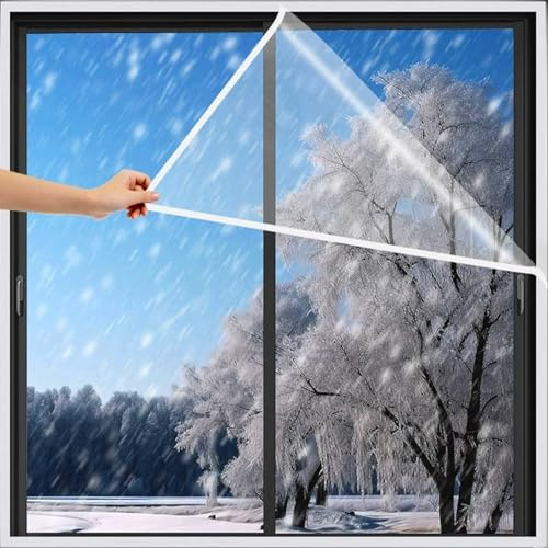 Lámina Aislante para Ventanas, 1.2x1.2m Película Transparente Antiviento para Ventanas, Protege Del Frío y el Polvo, Preserva el Calor, con gancho y bucle(120x180cm)