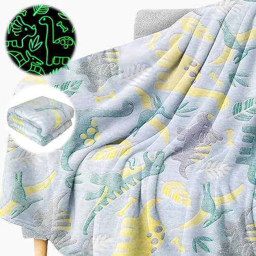 Kuscheldecke Leuchtet im Dunkeln, dellyy 135*160cm Dinosaurier Decke, Kinder Kuscheldecke Einhorn Glow, Decke für Mädchen, Geburtsta üBerwurfdecke für 1 2 3 4 5 6 7 8 Jahre (Dinosaurier, 135*160cm)