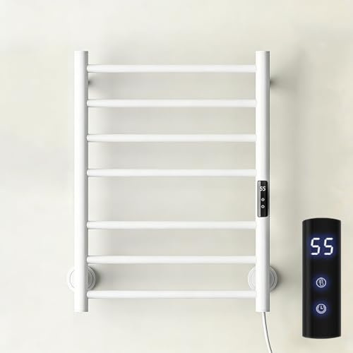 HRSMTY Scaldasalviette Elettrico a Basso Consumo 150W Scaldasalviette da Parete per Bagno 7 Barre 450x600 MM Termoarredo Asciugamani da Bagno con Timer e Display LED Temperatura Regolabili