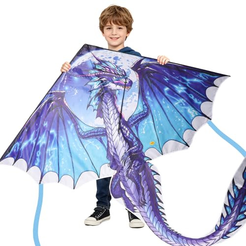 Vspek Enorme aquilone drago con corda da 100 cm, grande aquilone da spiaggia per principianti per adulti, aquiloni a linea singola per attività estive all'aperto al parco, facile da volare, 180 x 250