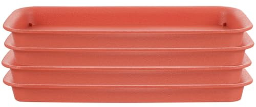 DRESSOOS Set 4 Pezzi Vassoi Rettangolari per Vaso Piante in Plastica Rossi, Protezione per Pavimenti e Mobili, per Giardino e Esterno