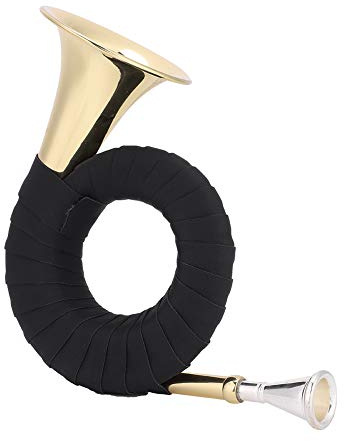 Generic Mini-Messing-Bb-Jagdhorn, Leichtes Waldhorn-Set für Musikliebhaber und Lernende, Kleine Größe für Einfaches Tragen, Messing + PU, Golden, 15 X 17 X 7,5 Cm