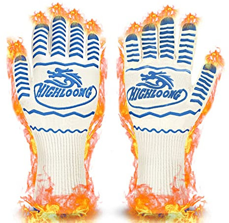 BBQ Grill Gloves Heat Resistant, 1472℉ Heat Resistance Fireproof Glove for Grilling Smoking Barbecue Oven Mitts Extreme Hot Proof Mittens for Kitchen Cooking Baking