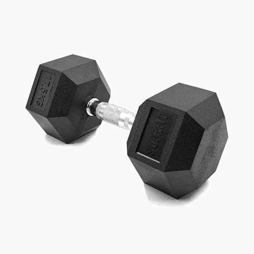 SUPRFIT - Hexagon Kurzhantel einzeln mit gummiertem Eisenkern - Fitness Gewichte Hanteln 1-50 kg mit rutschfestem Chromgriff - Premium Kurzhantel für Calisthenics, Krafttraining & Crossfit Übungen