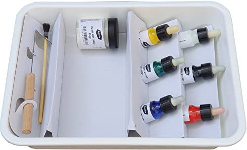 Marmorier-Lernset – 11-teiliges Starterset für kreative Ebru-Technik | Marmorierfarbe Set mit Farben, Pinsel, Nadel und Papier für Einsteiger