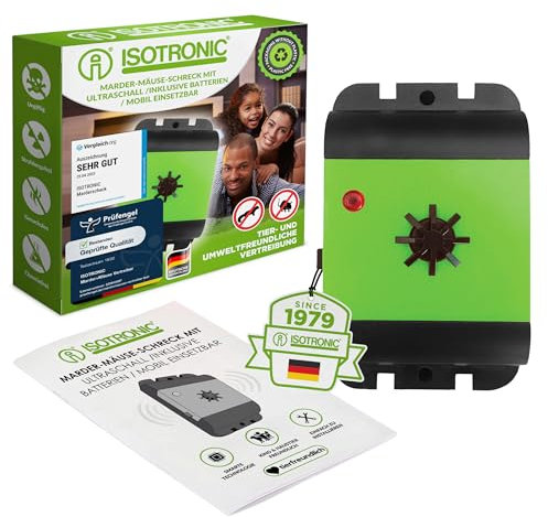ISOTRONIC Repellente per martore | Dissuasore per martora a batteria | Senza veleno e sostanze chimiche | Protezione macchina contro martore a ultrasuoni (1)