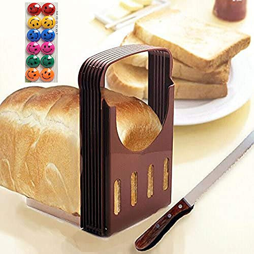 HK Kitchen Plastic Bread Slicer with Smiley Face Magnet, Brown