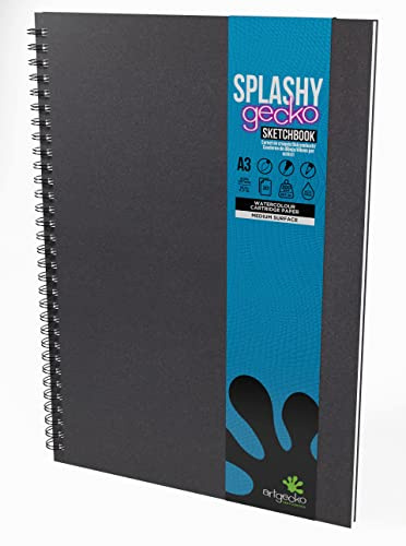 Artgecko Splashy Sketchbook A3 Portrait 40 Pages (20 Sheets) 300gsm Acid Free White Cartridge Paper