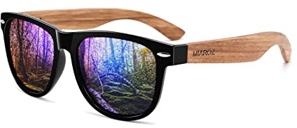 MIAROZ Damen Herren Sonnenbrille Polarisiert: Holzrahmen Anti-Blendung UV400 Schutz – Ideal für Paare Reisen Geschenk Outdoor Autofahren (Blau-1)