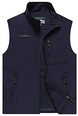 ZTJ-Lighting Herren Outdoor Westen, Lässige Weste-Jacke mit Multi Taschen, Leichte Reisearbeitsweste für Foto Fishing Safari Sport,Blau,5XL