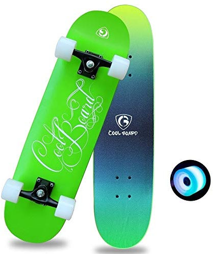 HuaHong Skateboard Komplettboard, 7-Lagiger Ahornholz, mit LED Rädern für Anfänger Kinder Jungendliche und Erwachsene (Color : Green)