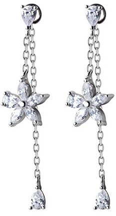 Ohrstecker Ohrring Damen Blumenblatt Zirkon Ohrstecker Schmuck 925 Sterling Silber Ohrringe Frauen -Silver_Color