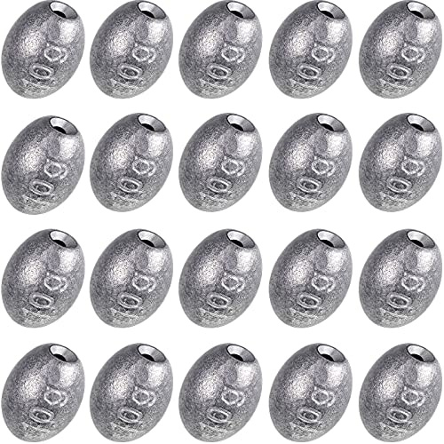 Sumind 20 Pieces Egg Sinkers Fishing Bass Weights Drop Egg Sinker Fishing Bottom Tackle Casting for Olive Freshwater Saltwater, 10g, 3/8oz