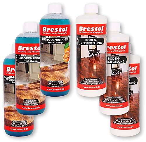 Pulitore per pavimenti di piedi, Fresh Orange 3 x 1000 ml + sigillante per pavimenti, 3 x 1000 ml, set per piastrelle, laminato, parquet, pavimenti in pietra, PVC, linoleum e molto altro ancora.