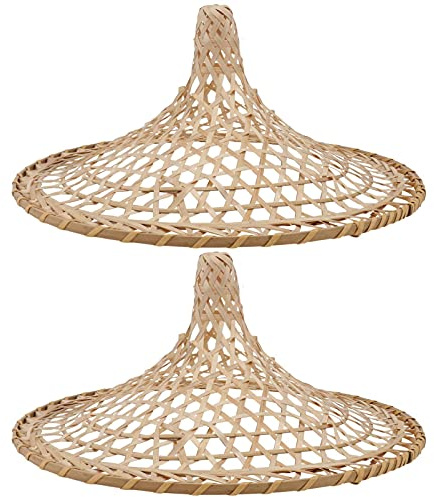 ibasenice 2 Pz Paralume Cappello di Risaia Lampada Intrecciata tonalità di Illuminazione a Soffitto Cappello di Riso Lampada a Sospensione di Vimini Rattan bambù da Donna Cannuccia Costumi