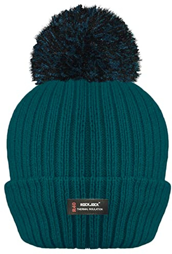 RockJock Damer kvinnor vinter pom pom ribbad mössa hatt med R40 avancerad värmeisolering, Blågrön, en storlek