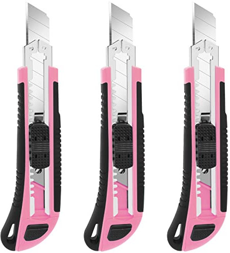 Artcut 3 Pezzi Taglierino Professionale 18mm, Cutter Professionale 18mm, Taglierini Professionali, Retrattili Cutter per Carta, Cartone, Cutter Rossa