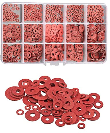 CONPHERON Kit di Rondella in Fibra, 690 Pezzi Rosso Acciaio in Fibra di Carta Piatto Rondelle Isolanti Kit M2 M2,5 M3 M4 M5 M6 M8
