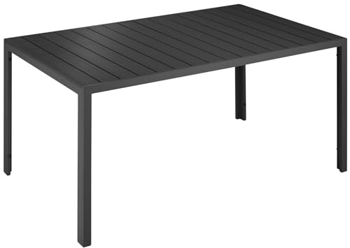 tectake® Trädgårdsbord Metall, Modern Design, Robust Aluminiumstativ, Slitstark Yta, Höjdjusterbara Fötter, Lättskött, Utemöbler, Matbord för Trädgård - Svart/Svart