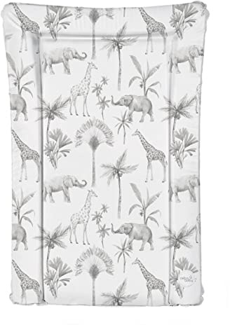 Ceba Deluxe 125863 - Cambiador unisex impermeable para bebé, con bordes elevados, monocromático, animales safari, blanco, 125863