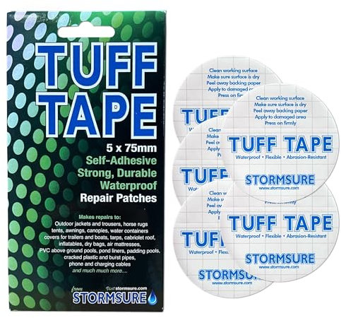 Tuff Tape 5x 75mm Round Patch Pack - Waterproof, Self-Adhesive, Durable Patches for Instant Outdoor Gear Repairs