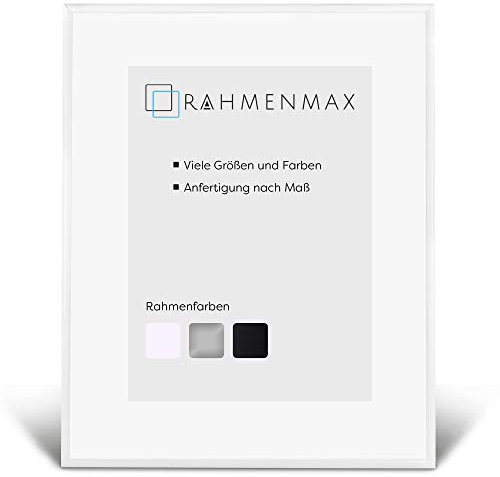 RahmenMax® Ohio Bilderrahmen 48x64 cm zum Aufhängen/Maßanfertigung möglich/Posterrahmen aus Kunststoff/Bilder Rahmen in Weiß Hochglanz mit Anti Reflex Acrylglas und MDF Rückwand/Puzzle Rahmen