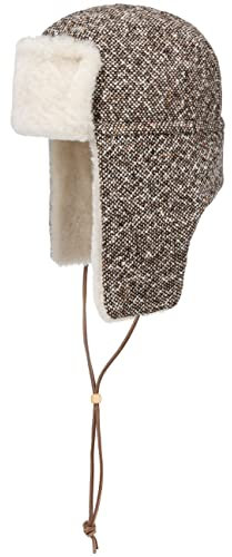LIERYS Tweed Lambswool Fliegermütze Lapeer Pilotenmütze Chapka Trappermütze Damen/Herren - Made in Italy mit Ohrenklappen, Futter Herbst-Winter Winter - L (58-59 cm) braun
