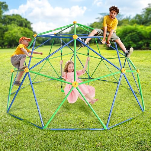 JYGOPLA 10FT Kids Climbing Dome - 800LB Capacity, UV & Rust Resistant, Geo Jungle Gym for Kids 3 to 8 Backyard, Much Easier Assembly, Blue+Green