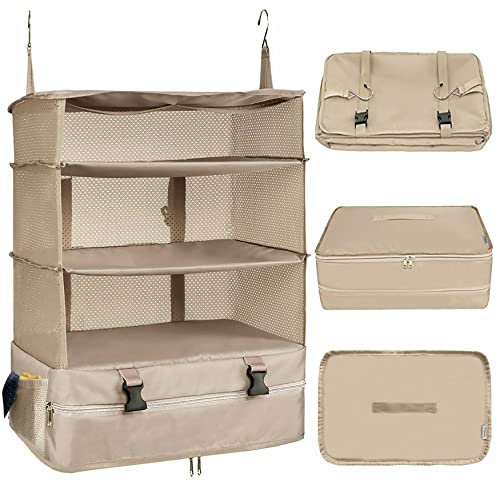 Hongmeru Tragbares Reiseregal zum Aufhängen, Packwürfel für Koffer, Organizer, Gepäck-Organizer für Koffer, Handgepäckkoffer, XL, Beige